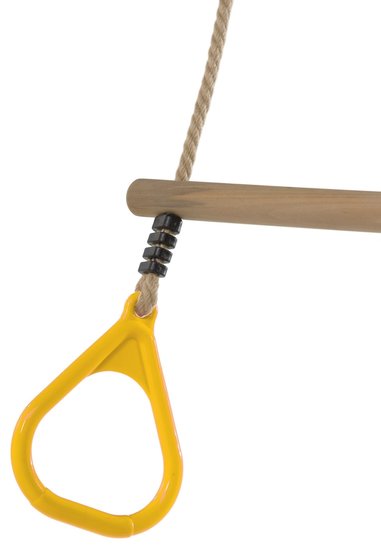 Houten trapeze met kunststof ringen geel