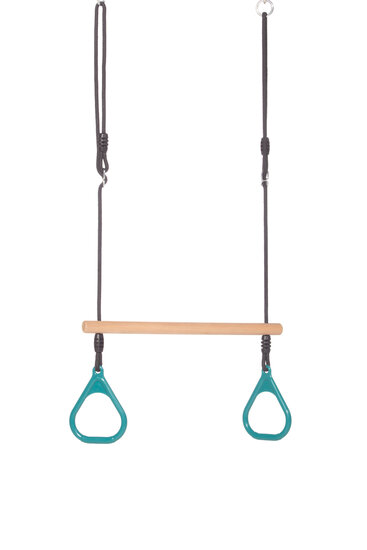 Houten-ringtrapeze-kunststofringen-turquoise