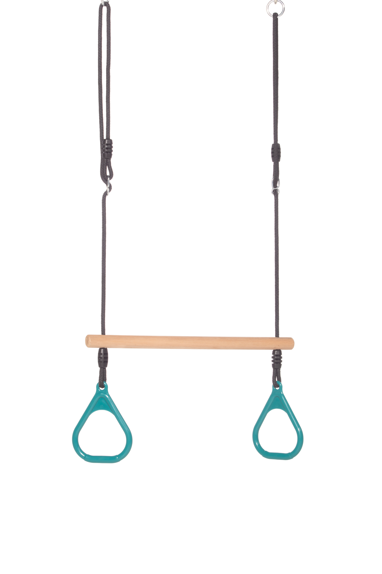 Houten-ringtrapeze-kunststofringen-turquoise