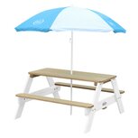 Nick Picknicktafel Bruin/Wit - Parasol Blauw/Wit Nick Picknicktafel Bruin/Wit - Parasol Blauw/Wit