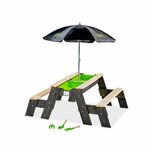 EXIT Aksent zand-, water- en picknicktafel (2 bankjes) met parasol en tuingereedschap EXIT Aksent zand-, water- en picknicktafel (2 bankjes) met parasol en tuingereedschap