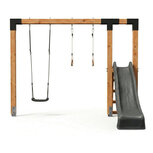 Exit Linea Robuust 110 dubbele houtenschommel met glijbaan en turnringen