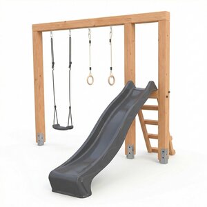 Exit Linea Massiv 140 dubbele houten schommel met glijbaan en turnringen