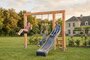 Exit Linea Massiv 140 dubbele houten schommel met glijbaan en turnringen_
